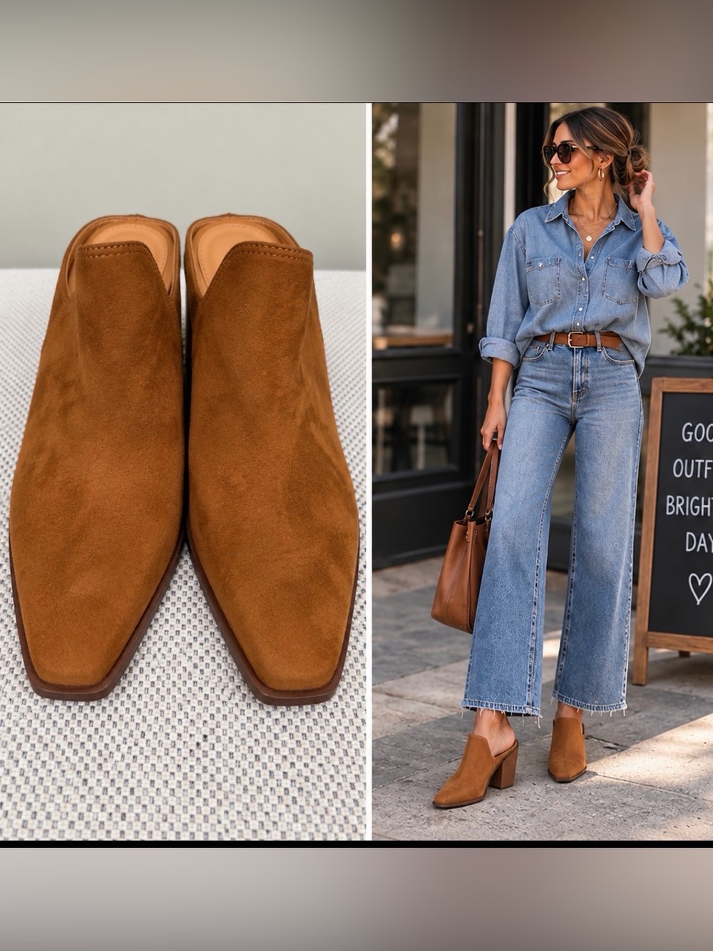 New Indigo Rd Women's Caramel Suede Mule Booties Classic Slip-On Heels sz 11